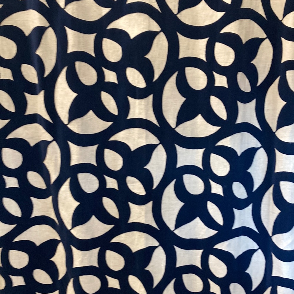 West Elm Linen Curtain Panels Flocked Geometric Pattern Blue 48x84